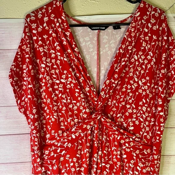 Lands End Red Floral Twist Front Floral Maxi Dress Size Large - Picture 3 of 10